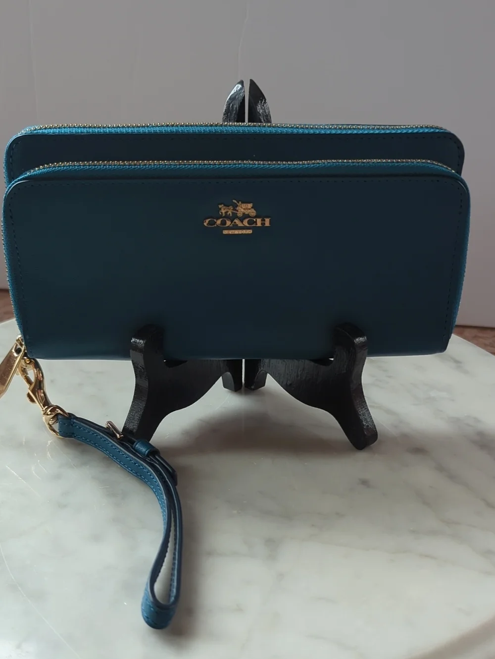 Coach Teal Zip-Around Wristlet Wallet